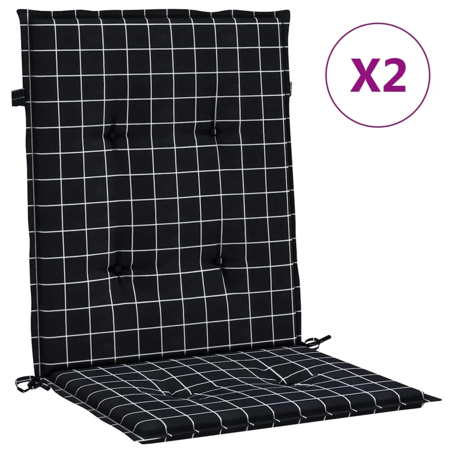 Coussins de chaise à dossier bas lot de 2 noir à carreaux tissu - 2