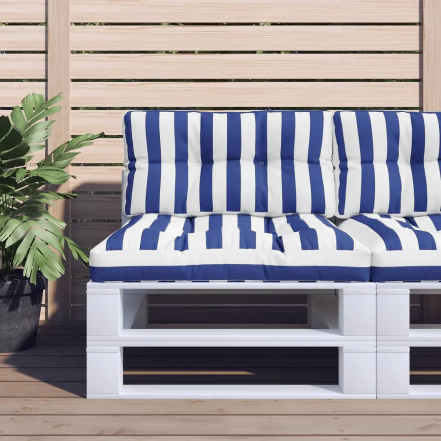 Coussin de palette rayures bleues et blanches 80x40x12 cm tissu