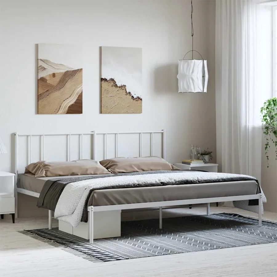 Cadre de lit métal sans matelas et tête de lit blanc 183x213 cm
