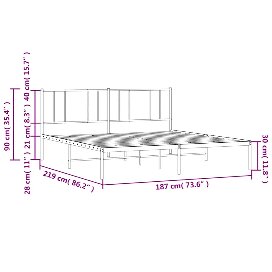 Cadre de lit métal sans matelas et tête de lit blanc 183x213 cm - 10