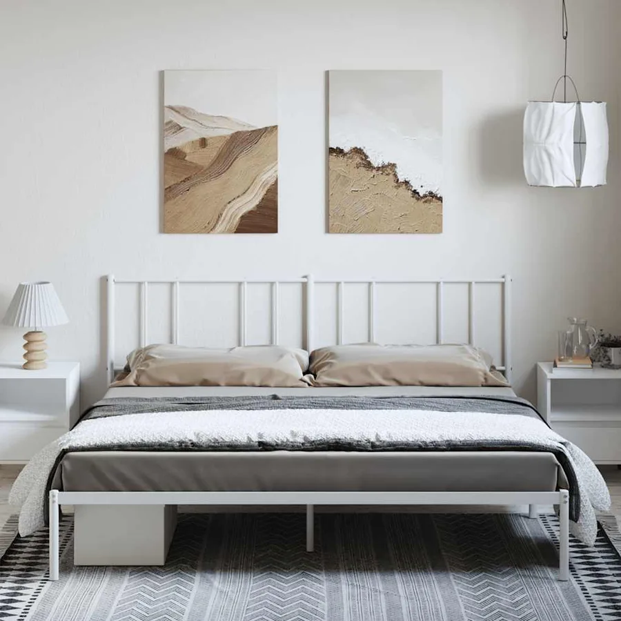 Cadre de lit métal sans matelas et tête de lit blanc 183x213 cm - 3