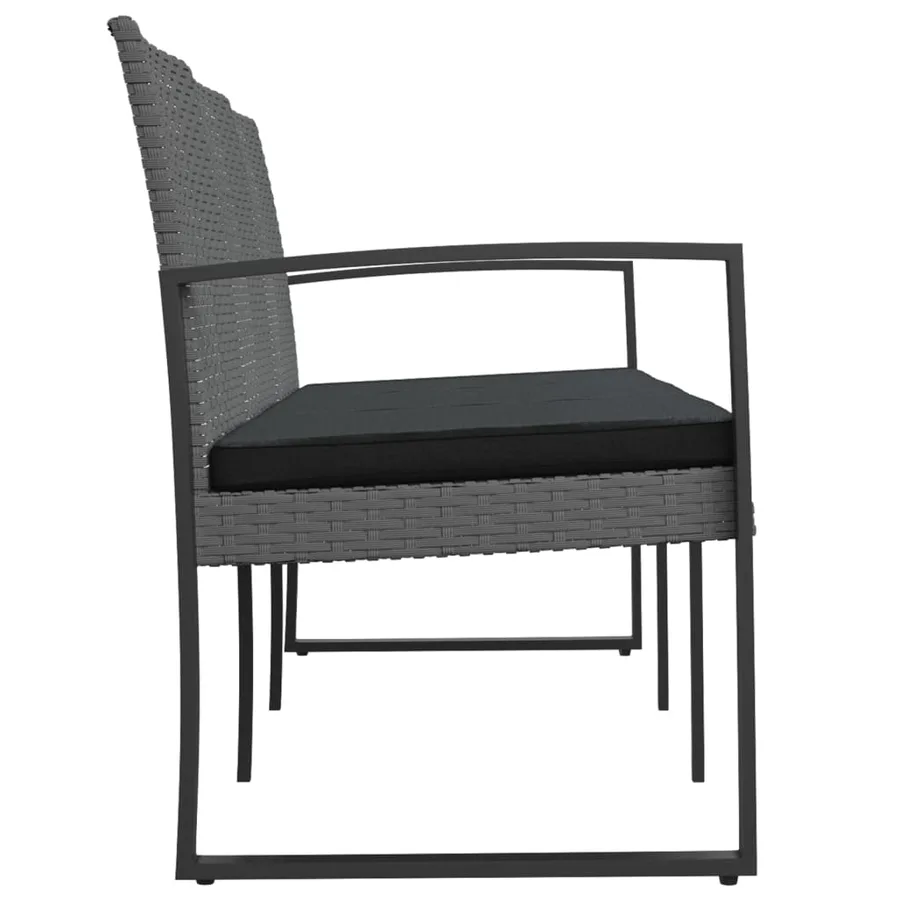 Banc de jardin à 3 places et coussins gris foncé PP rotin - 4