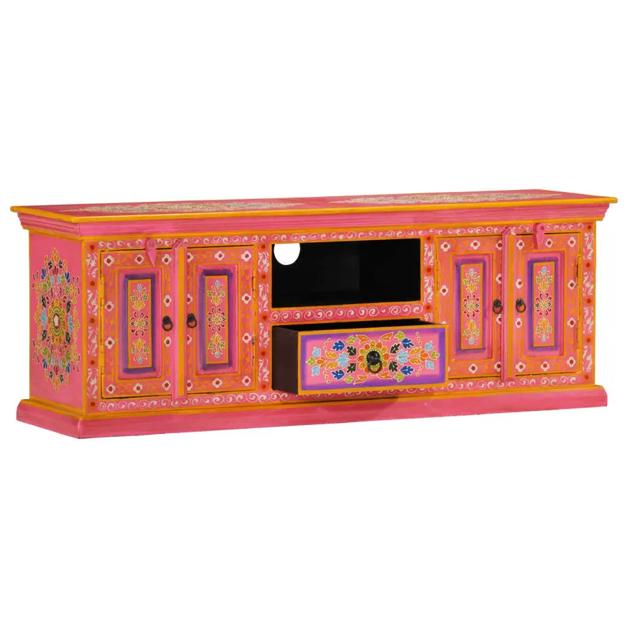 Meuble TV rose 110x30x40 cm bois massif de manguier - 2