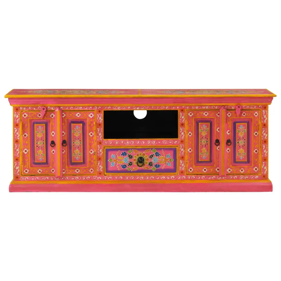 Meuble TV rose 110x30x40 cm bois massif de manguier - 4