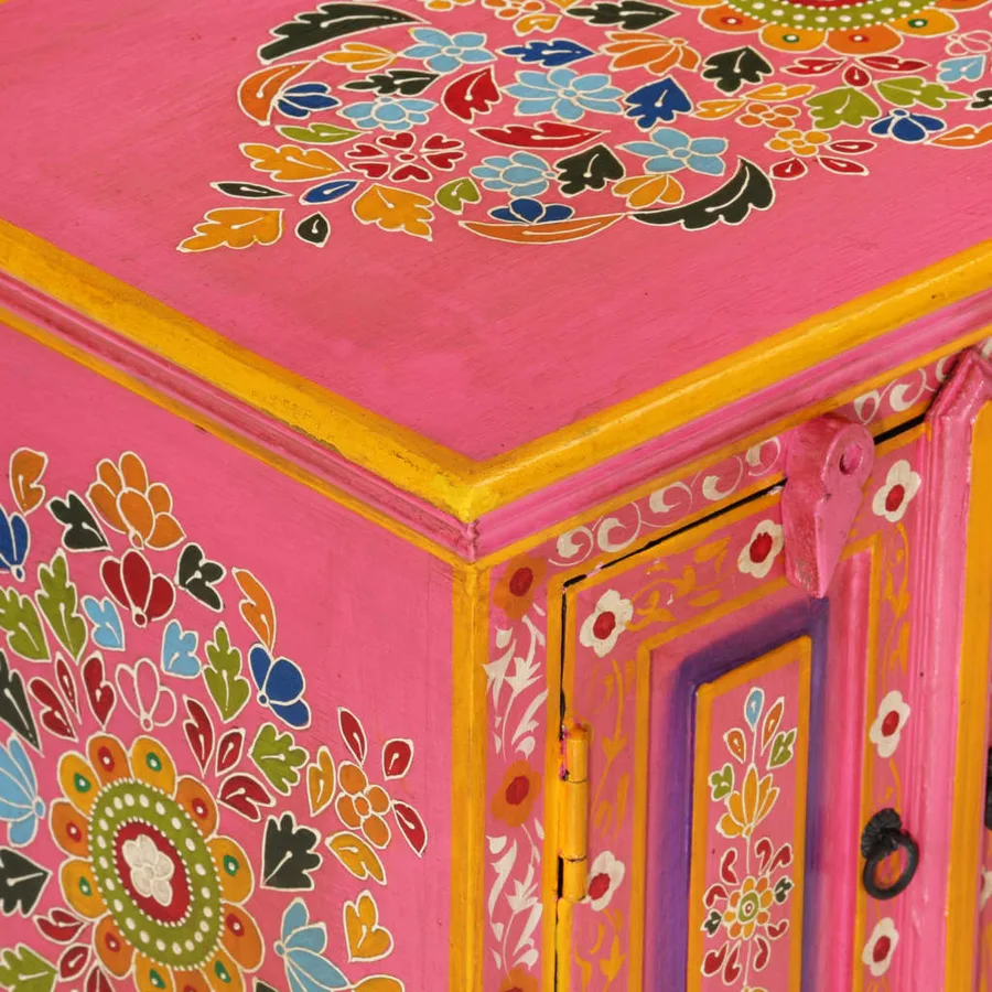 Meuble TV rose 110x30x40 cm bois massif de manguier - 9