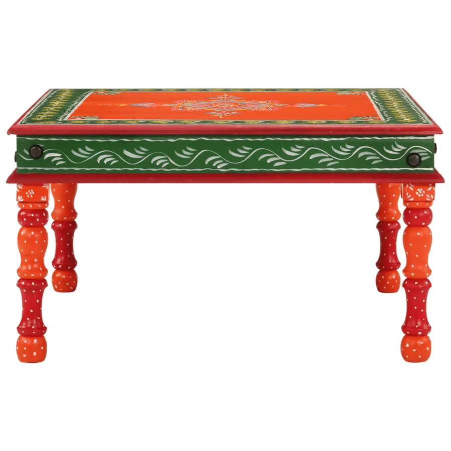 Table basse orange bois de manguier massif peint à la main - 2