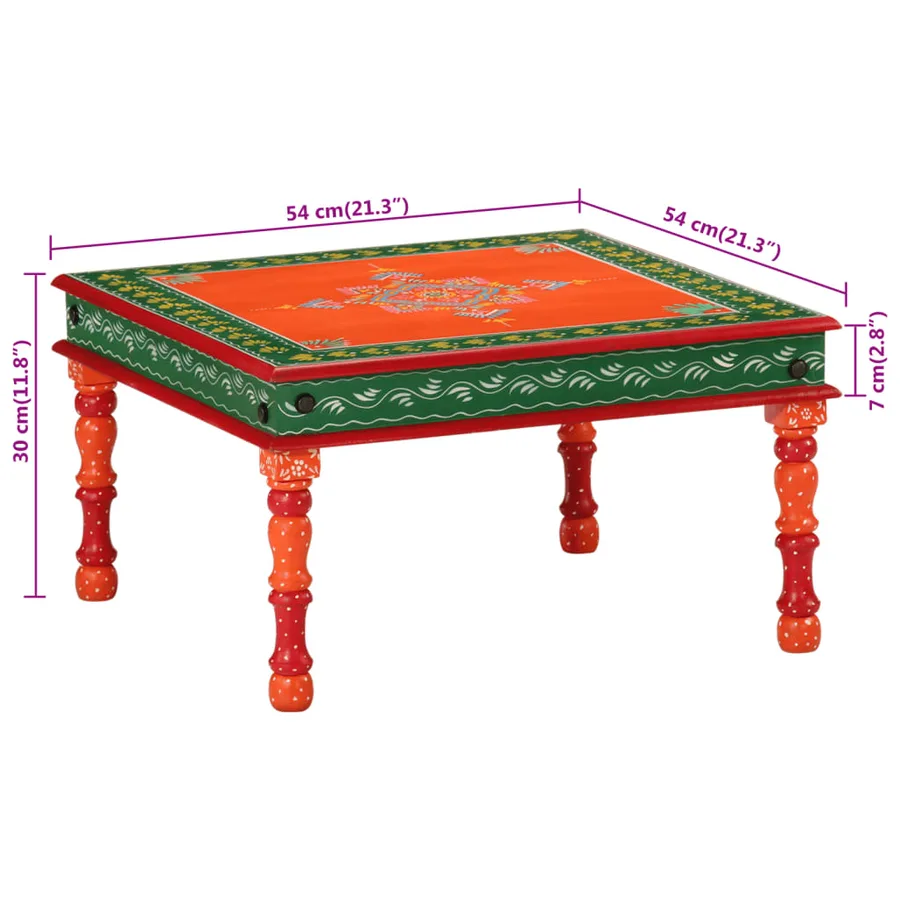 Table basse orange bois de manguier massif peint à la main - 7
