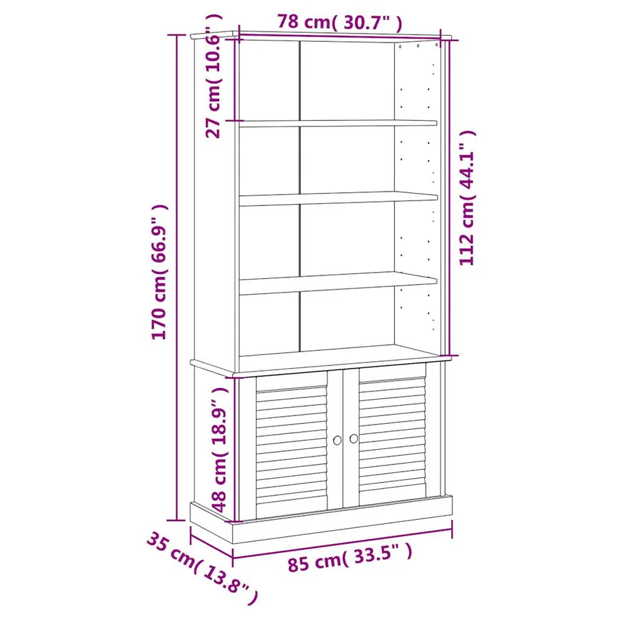 Bibliothèque VIGO gris 85x35x170 cm bois massif de pin - 9