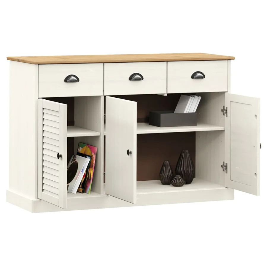 Buffet avec tiroirs VIGO 113x40x75 cm blanc bois massif de pin - 3