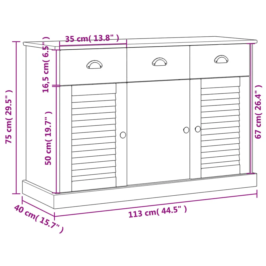 Buffet avec tiroirs VIGO 113x40x75 cm blanc bois massif de pin - 9