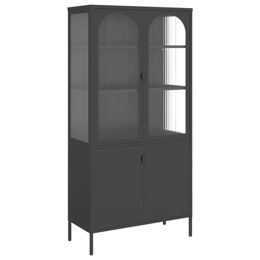 Buffet haut noir 90x40x180 cm verre et acier - 2