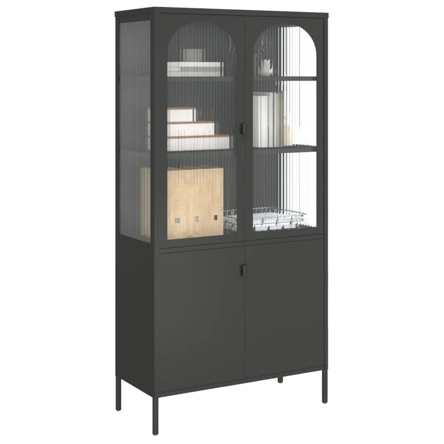 Buffet haut noir 90x40x180 cm verre et acier - 4