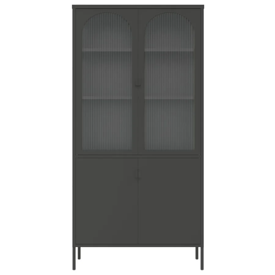 Buffet haut noir 90x40x180 cm verre et acier - 6