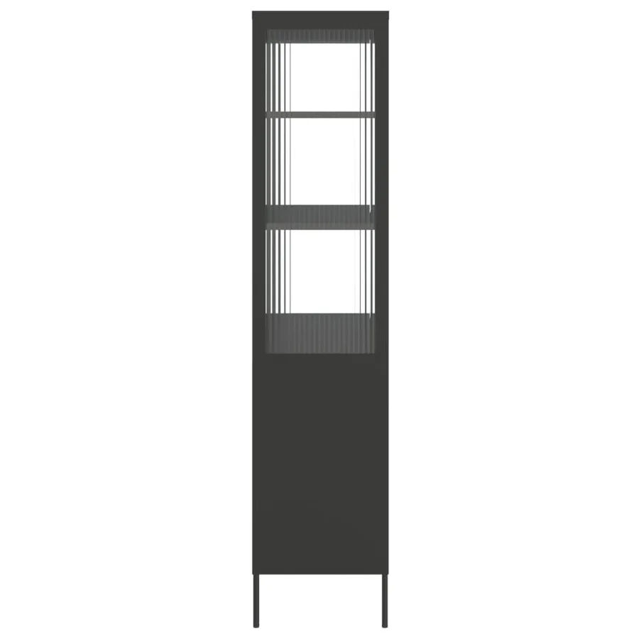 Buffet haut noir 90x40x180 cm verre et acier - 7
