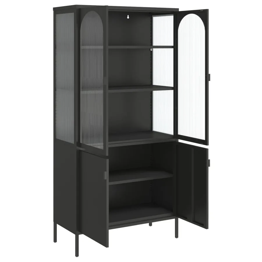 Buffet haut noir 90x40x180 cm verre et acier - 8