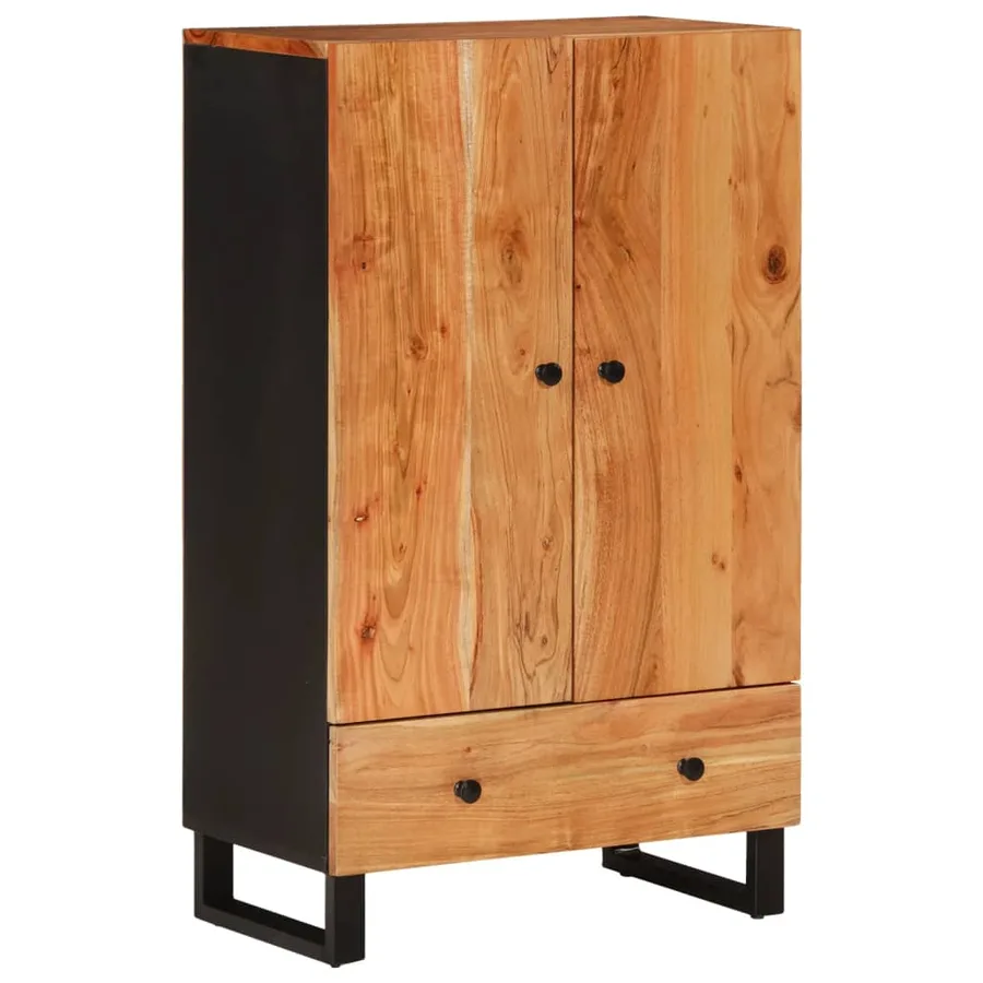 Buffet haut avec tiroir 60x33x100cm bois massif d'acacia et fer - 2