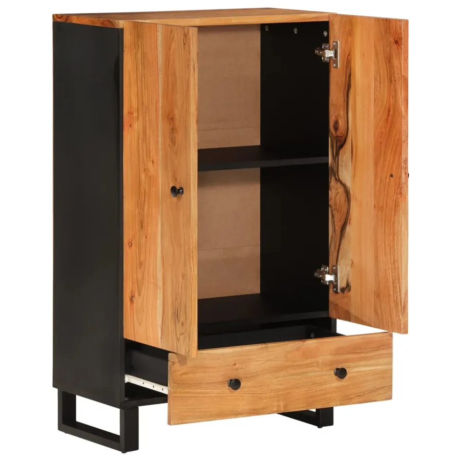 Buffet haut avec tiroir 60x33x100cm bois massif d'acacia et fer - 4