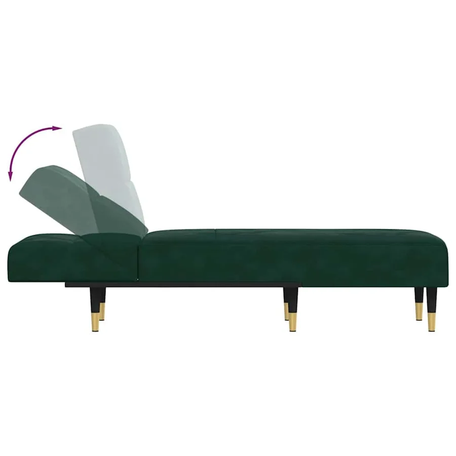 Chaise longue vert foncé velours - 6