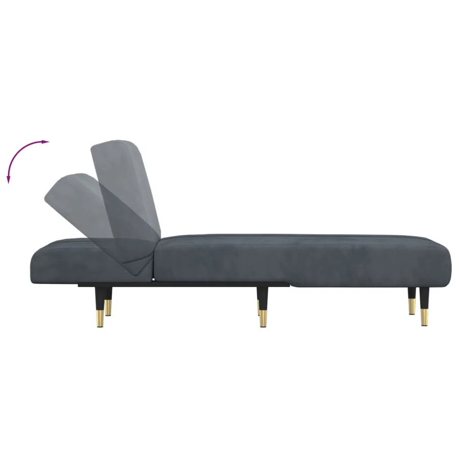 Chaise longue gris foncé velours - 6