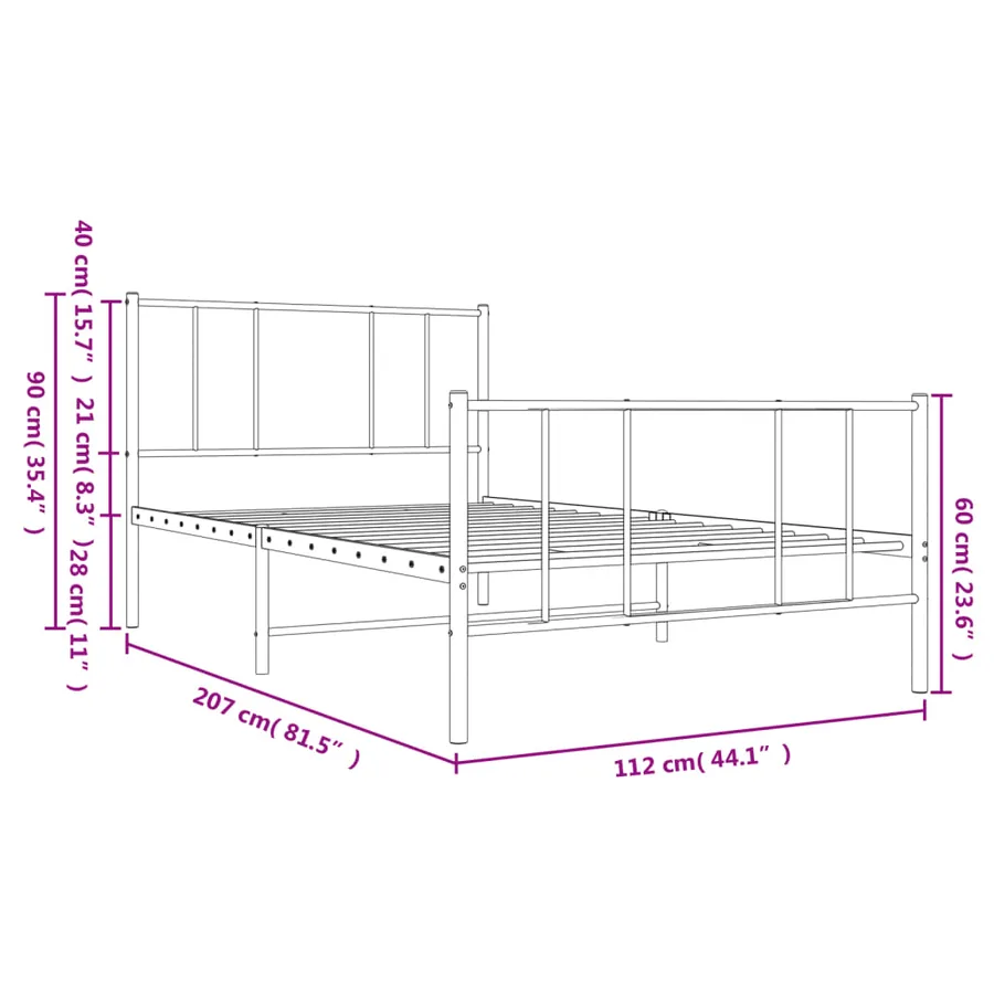 Cadre de lit métal sans matelas et pied de lit blanc 107x203 cm - 10