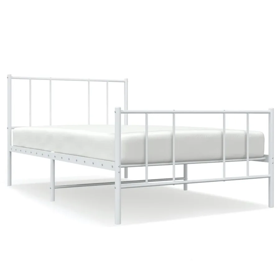 Cadre de lit métal sans matelas et pied de lit blanc 107x203 cm - 2
