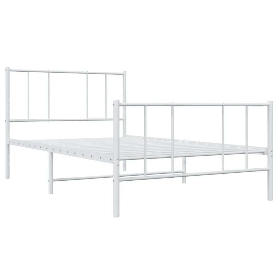 Cadre de lit métal sans matelas et pied de lit blanc 107x203 cm - 3