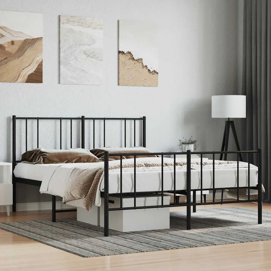 Cadre de lit métal sans matelas avec pied de lit noir 160x200cm