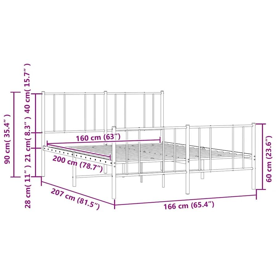 Cadre de lit métal sans matelas avec pied de lit noir 160x200cm - 10