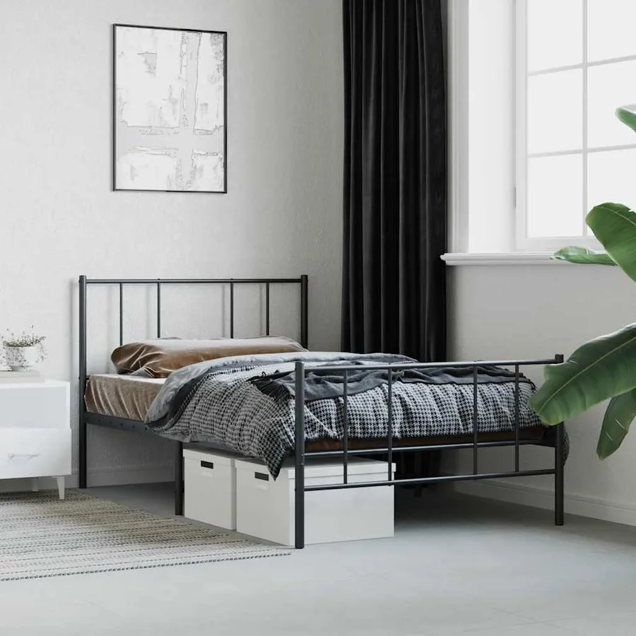 Cadre de lit métal sans matelas avec pied de lit noir 90x190 cm - 4