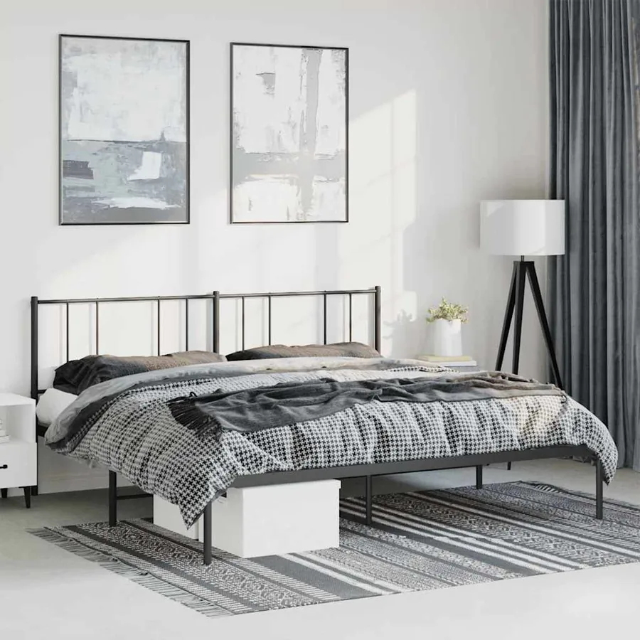 Cadre de lit métal sans matelas avec tête de lit noir 193x203cm
