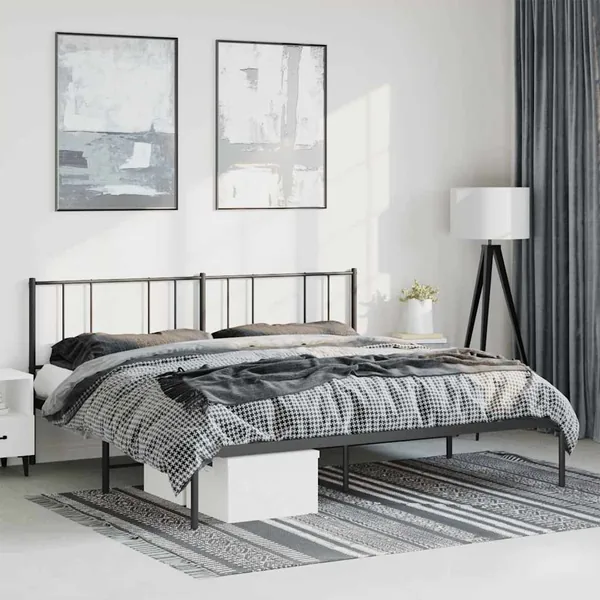 Cadre de lit métal sans matelas avec tête de lit noir 193x203cm