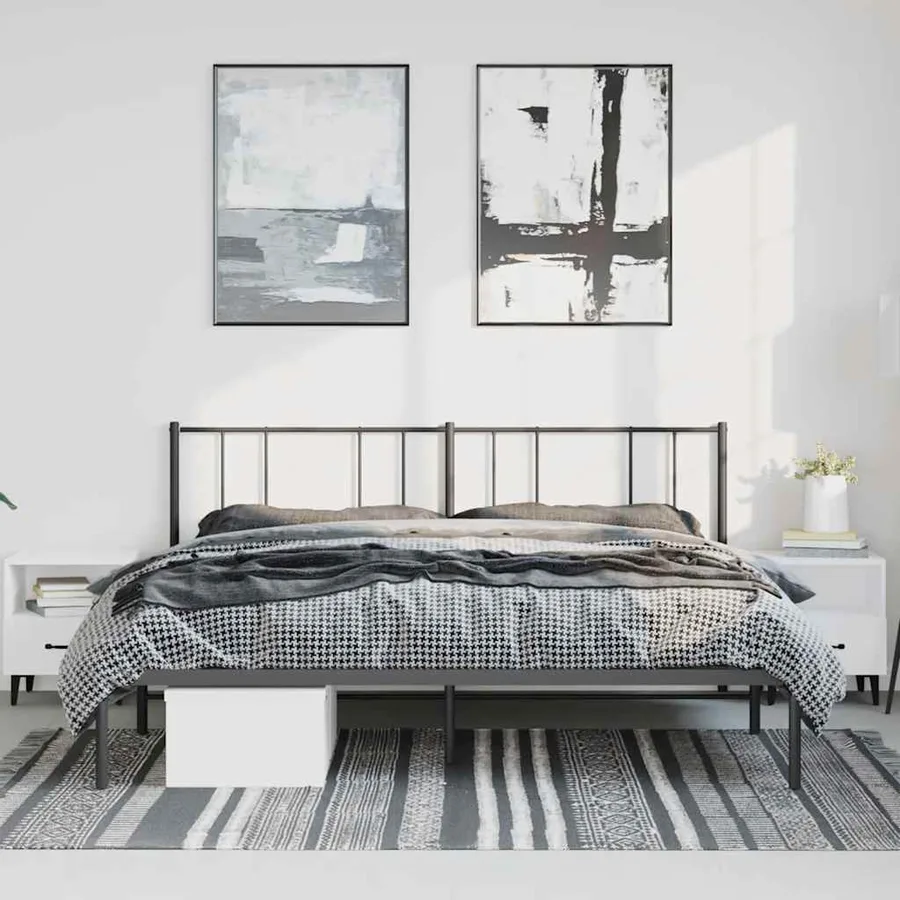 Cadre de lit métal sans matelas avec tête de lit noir 193x203cm - 3