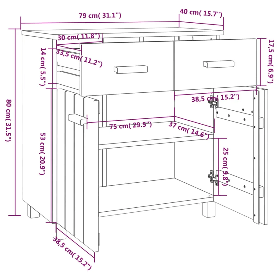 Buffet HAMAR Marron miel 79x40x80 cm Bois massif de pin - 9
