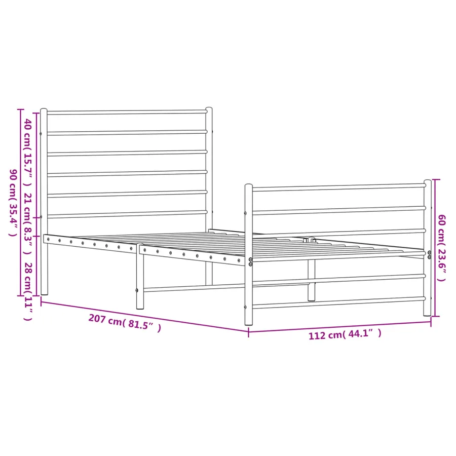 Cadre de lit métal sans matelas et pied de lit blanc 107x203 cm - 10