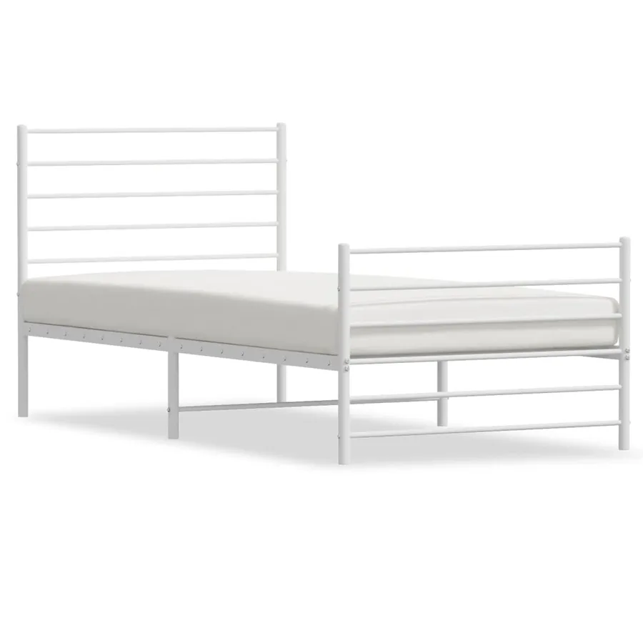 Cadre de lit métal sans matelas et pied de lit blanc 107x203 cm - 2