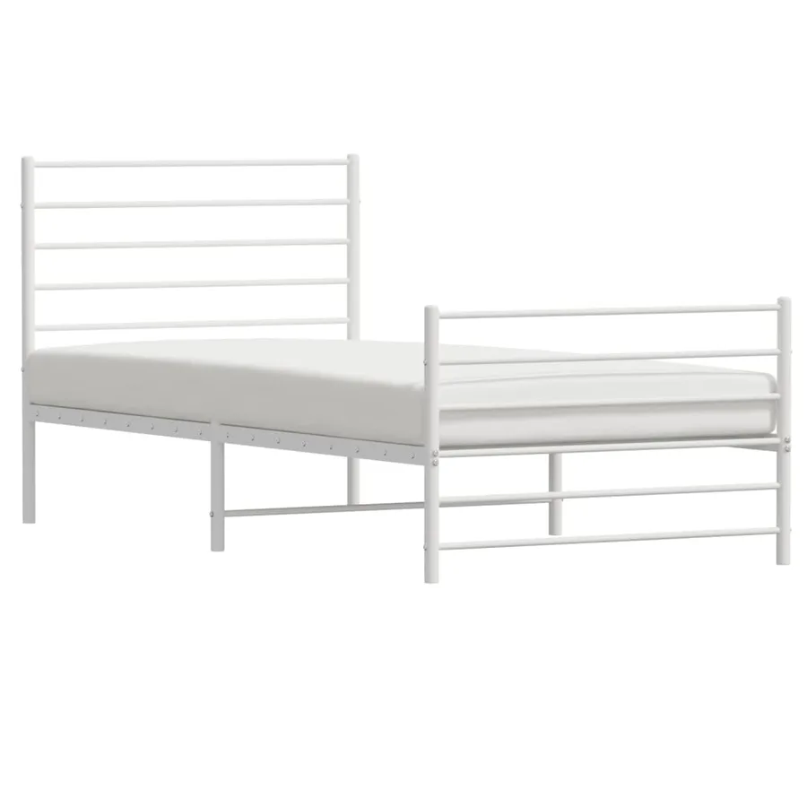 Cadre de lit métal sans matelas et pied de lit blanc 107x203 cm - 5
