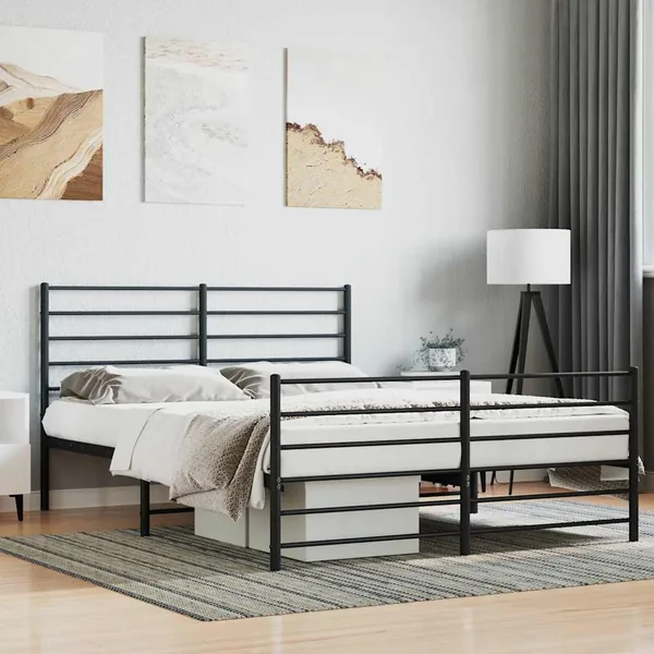 Cadre de lit métal sans matelas avec pied de lit noir 160x200cm