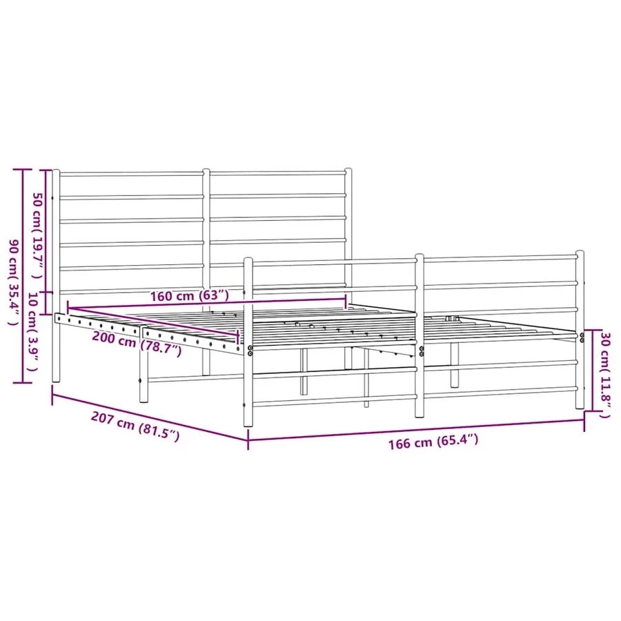 Cadre de lit métal sans matelas avec pied de lit noir 160x200cm - 10