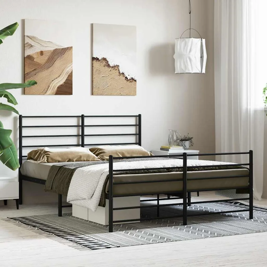 Cadre de lit métal sans matelas avec pied de lit noir 160x200cm - 4