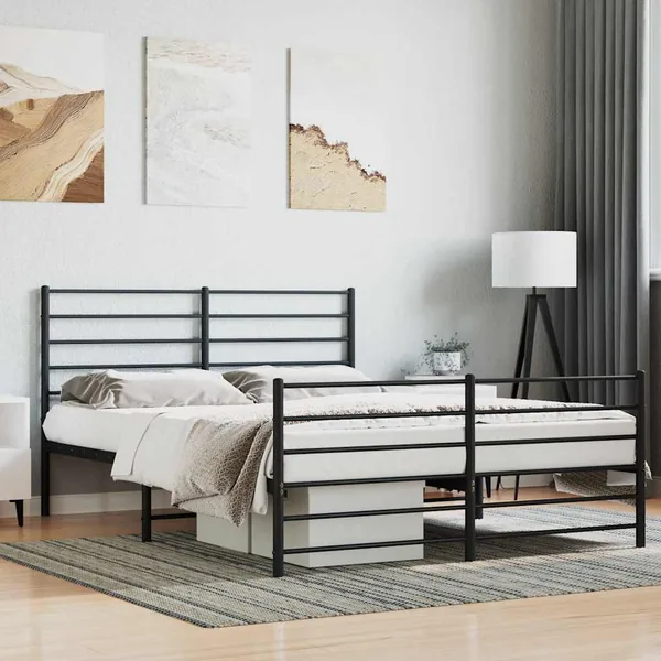 Cadre de lit métal sans matelas avec pied de lit noir 140x190cm