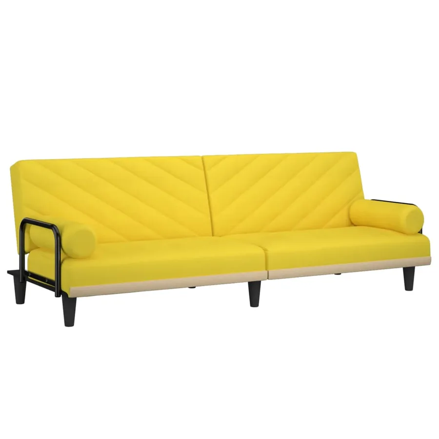 Canapé-lit avec accoudoirs jaune clair tissu - 2