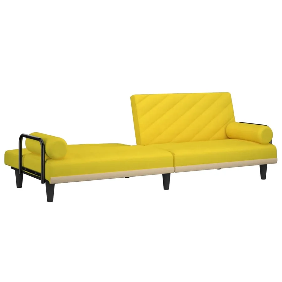 Canapé-lit avec accoudoirs jaune clair tissu - 7