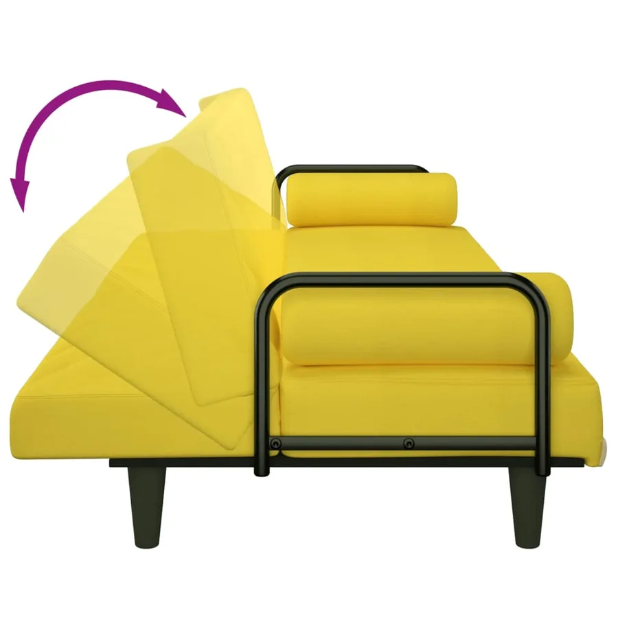 Canapé-lit avec accoudoirs jaune clair tissu - 9