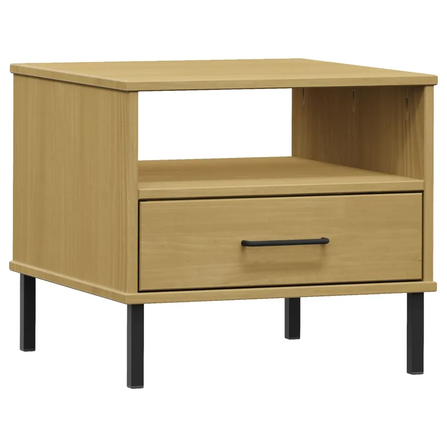 Table de chevet avec pieds en métal Marron Bois pin massif OSLO - 2