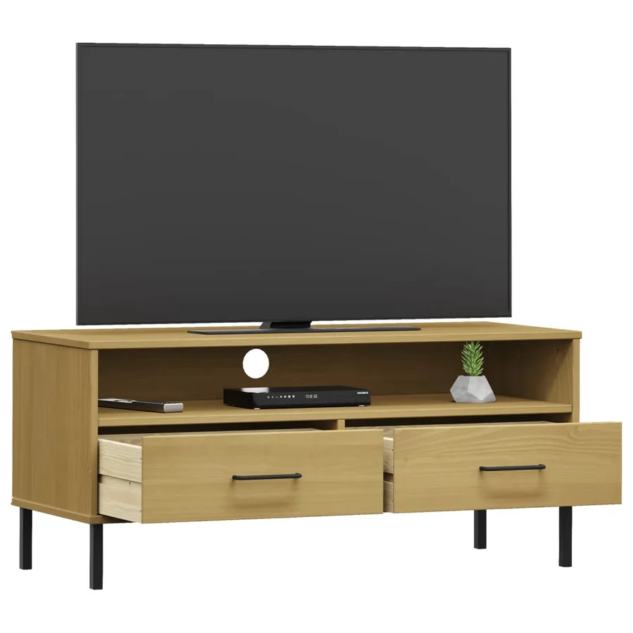 Meuble TV avec pieds en métal Marron Bois de pin massif OSLO - 3