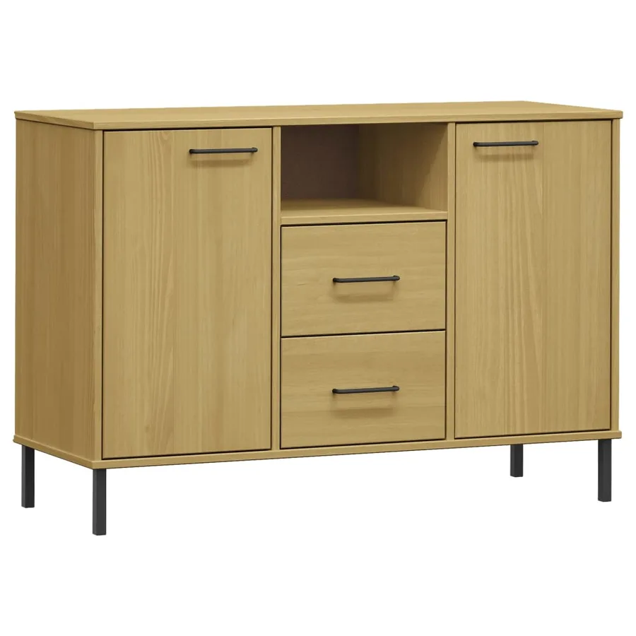 Buffet avec pieds en métal Marron 113x40x77 cm Bois massif OSLO - 2