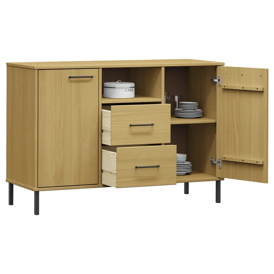 Buffet avec pieds en métal Marron 113x40x77 cm Bois massif OSLO - 3