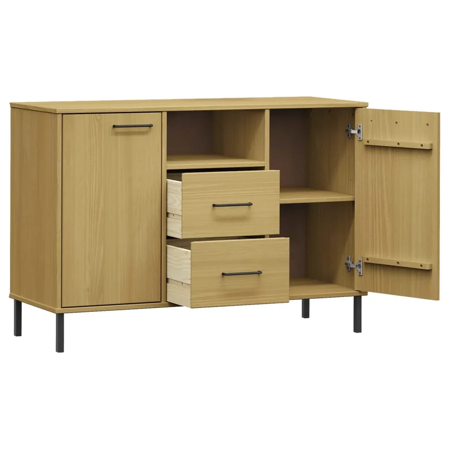 Buffet avec pieds en métal Marron 113x40x77 cm Bois massif OSLO - 5