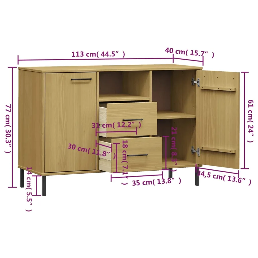 Buffet avec pieds en métal Marron 113x40x77 cm Bois massif OSLO - 8