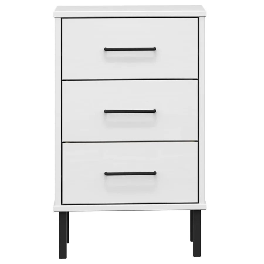 Table de chevet avec pieds en métal Blanc Bois pin massif OSLO - 4